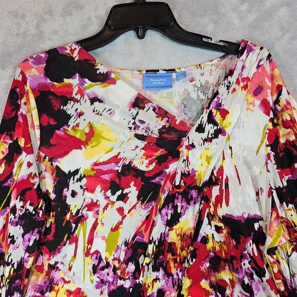 NWT Blouse Simply Vera Womens XL Colorful Asymmetrical Knit Stretch Bold Festive - Picture 3 of 13